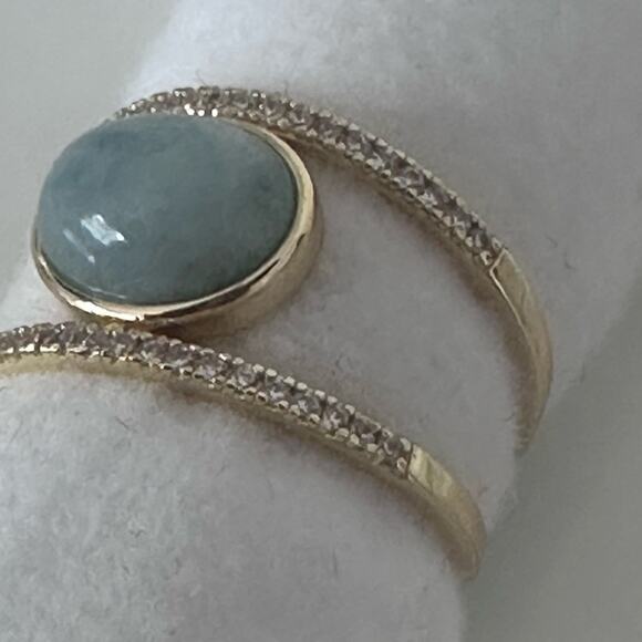 18k Gold over Sterling silver Genuine Jade & Cubic Zirconia Sz 7 ring stunning - Picture 12 of 12